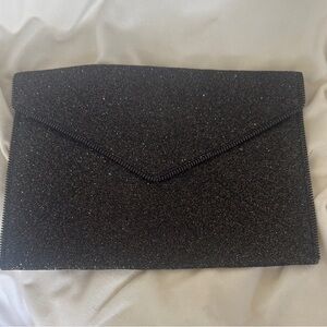 Rebecca Minkoff Black Glitter Envelope Clutch 11 x 7 3/4